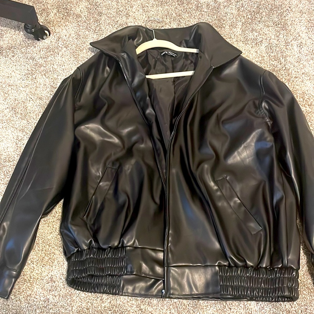 Large Leather Zip Up Jacket from Shein